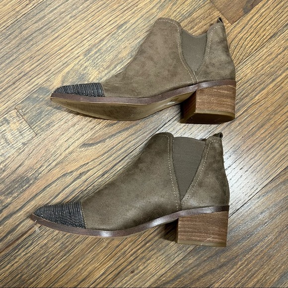 Chain Toe Ankle Booties Bohemian Edgy Faux Leather Suede Brown 8.5 - Picture 4 of 10